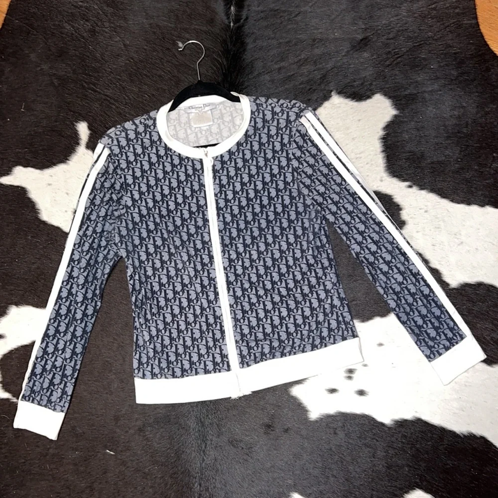 Vintage Y2K Diorissimo Trotter Monogram Zip Up Jacket Top in Navy Blue - Picture 6 of 14